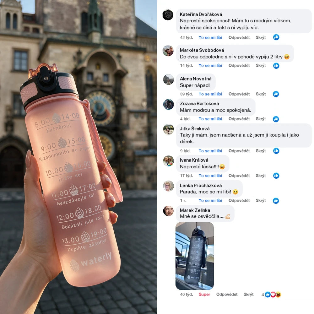 Recenze zákazníků na Facebooku o motivační lahvi Waterly